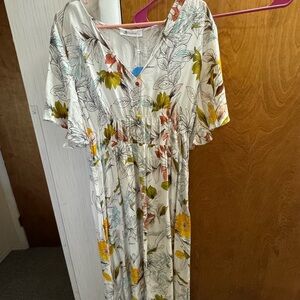 Cupshe Ivory Floral Midi Dress with Yellow & Olive Accents